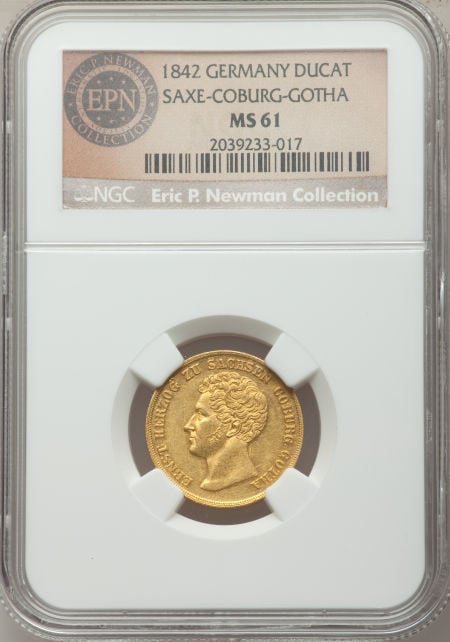 ドイツ1ダカット金貨　German States Saxe-Coburg-Gotha. Ernst I gold Ducat 1842 KM72, Fr-2915, MS61 NGC