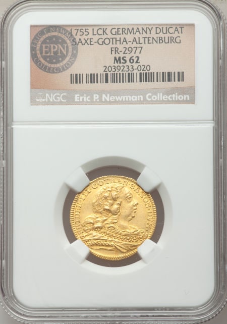 ドイツ1ダカット金貨　German States Saxe-Gotha-Altenburg. Friedrich III gold Ducat 1755-LCK, KM299, Fr-2977 (under Saxony-Gotha), Slg. Merseb. 3235, MS62 NGC