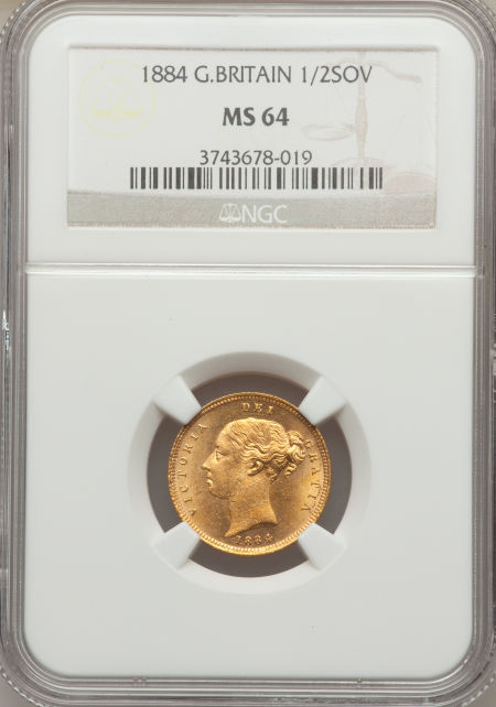 トップグレード【動画あり】イギリス　1/2ソブリン金貨　Great Britain: Victoria gold Half Sovereign 1884, S-3861, KM735.1, 5th Young Head, MS64 NGC