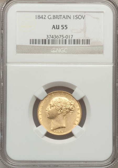 【動画あり】イギリス　ソブリン金貨　Great Britain: Victoria gold Sovereign 1842, S-3852, KM736.1, Young Head, Closed 2, AU55 NGC