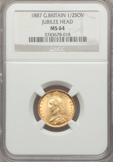 【動画あり】イギリス　1/2ソブリン金貨　Great Britain: Victoria gold Half Sovereign 1887, S-3869, KM766, Jubilee Head, MS64 NGC