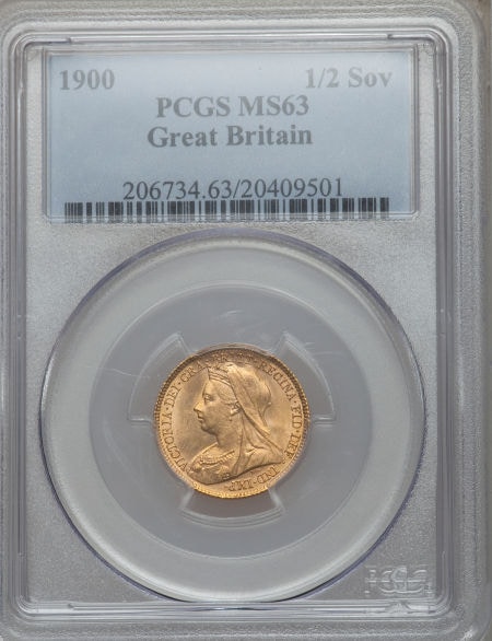 【動画あり】イギリス　1/2ソブリン金貨　Great Britain: Victoria gold Half Sovereign 1900, S-3878, KM784, Old or Veiled Head, MS63 PCGS