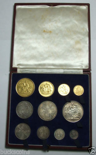 1887年グレートブリテン　11枚セット（金貨4枚、銀貨7枚）1887 Golden Jubilee Gold Coin Specimen Sets