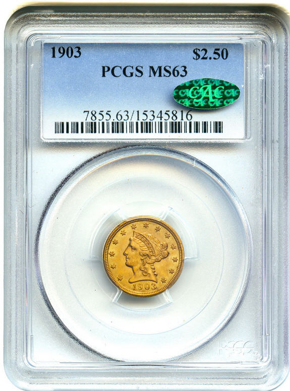 アンティークコイン　アメリカ　2.5ドル金貨 1903 ＄2 1/2 PCGS/CAC MS63