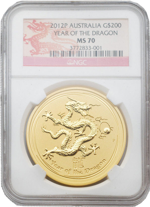 2012 オーストラリア　200ドル金貨 2オンス　辰年 NGC MS-70　