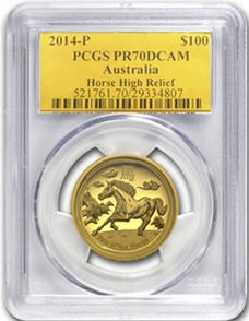 2014 オーストラリア　100ドル金貨　 1oz Ultra High Relief Proof Gold うま年Horse PCGS PR-70 DCAM