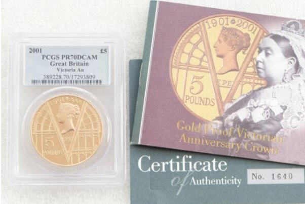 2001 5ポンド　ゴールドプルーフビクトリア1.1771オンス（39.94グラム）PCGS PR70DCAM