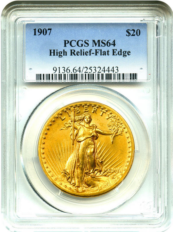 20ドル金貨セントゴーデンズ　ハイリリーフ1907 High Relief ＄20 PCGS MS64 (Flat Edge)