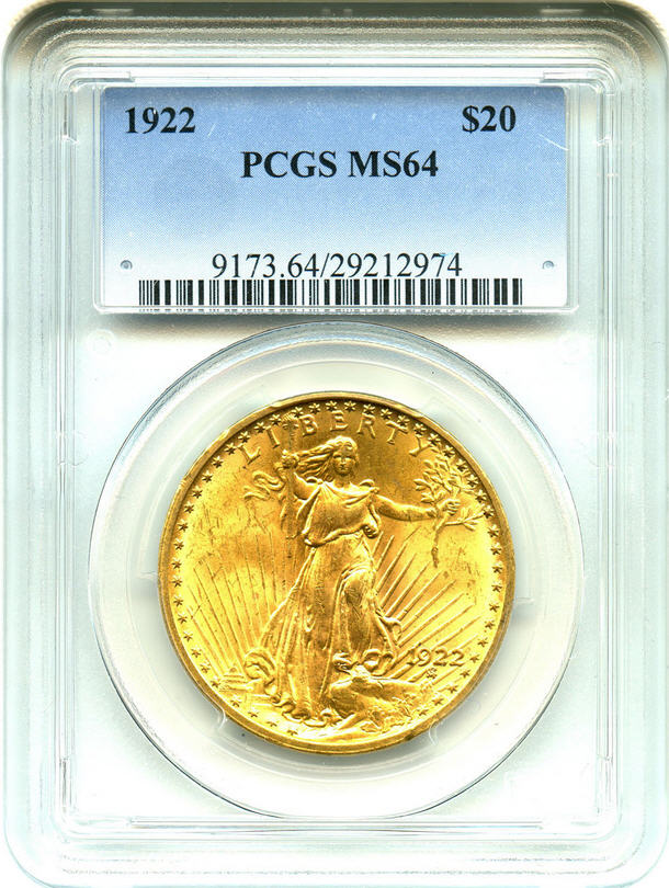 アンティークコイン アメリカ 20ドル金貨セントゴーデンズ ST. GAUDENS 1922 $20 PCGS MS64