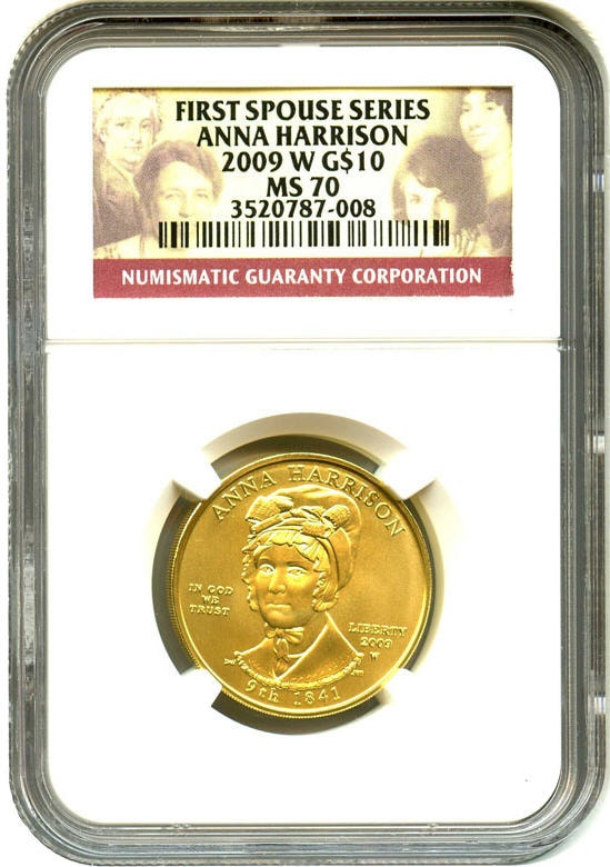 2009-W 10ドル金貨 アンナ　ハリソン＄10 NGC-MS70