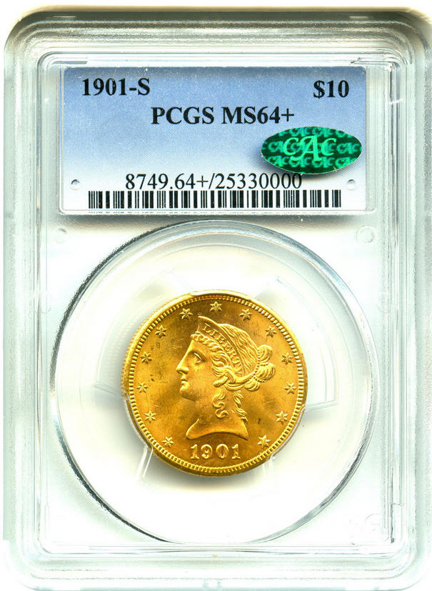 アンティークコイン　アメリカ　10ドル金貨リバティヘッド 1901-S ＄10 PCGS/CAC MS64＋