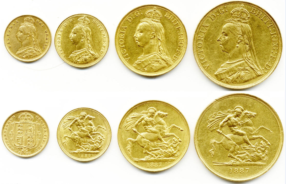1887年グレートブリテン　11枚セット（金貨4枚、銀貨7枚）1887 Golden Jubilee Gold Coin Specimen Sets
