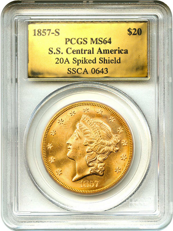 【箱付き】アンティークコイン アメリカ 20ドル金貨リバティヘッド 1857-S $20 PCGS MS64