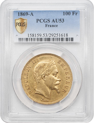 アンティークコイン フランス金貨 エンペラー ナポレオン III　1869-A 100 Francs Gold Coin - France, Napoleon III - PCGS AU53