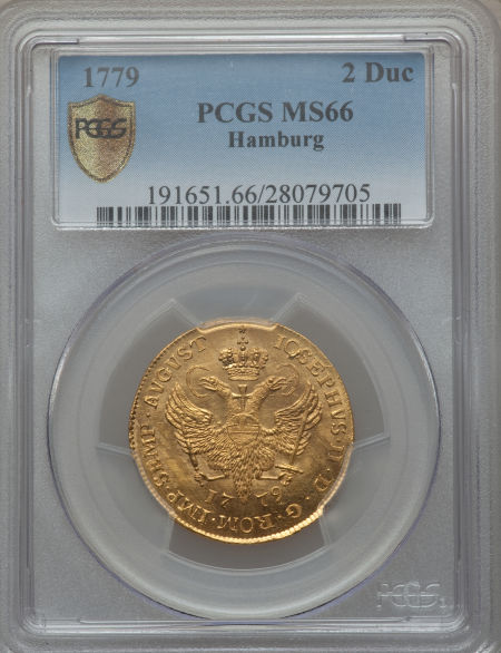 ドイツ2ダカット金貨　German States　Hamburg. Free City gold 2 Ducat 1779, with titles of Joseph II, KM450, Fr-1128, MS66 PCGS