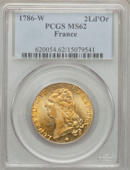 【動画あり】フランス 2ルイドール金貨　France Louis XVI gold 2 Louis d'or  1786-W KM592.15, Fr-474, MS62 PCGS