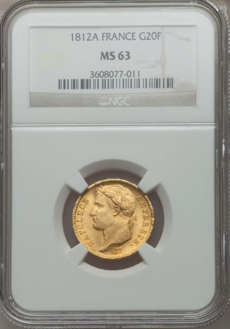 【動画あり】フランス20フラン金貨 エンペラー ナポレオン Napoleon gold 20 Francs 1812-A, Paris mint, KM695.1, Fr-511, MS63 NGC