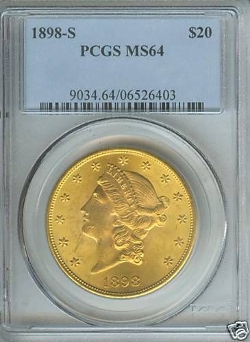 アンティークコイン アメリカ 20ドル金貨リバティヘッド1898-S $20 PCGS MS64