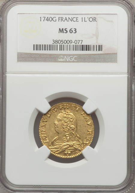 【動画あり】フランス ルイドール金貨 Louis XV gold Louis d'or 1740-G, Poitiers mint, KM489.8 MS63 NGC