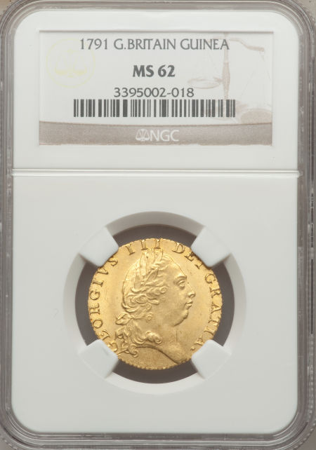 【動画あり】イギリス　ギニー金貨　Great Britain George III gold Guinea 1791,KM609, MS62 NGC