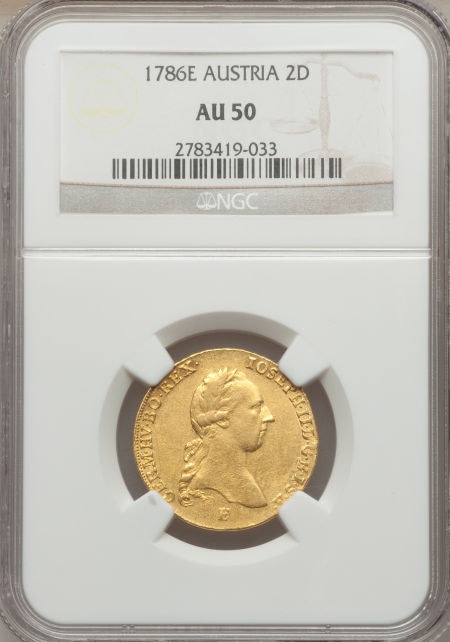 【動画あり】オーストリア 2ダカット金貨 Joseph II gold 2 Ducats 1786-E, Karlsburg mint, KM1876, Her-14, AU50 NGC