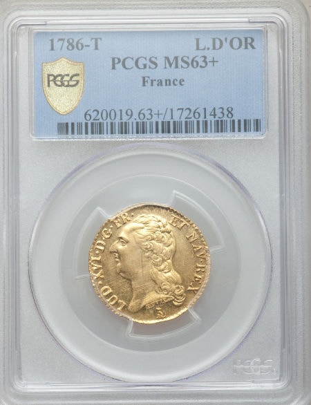 【動画あり】フランス ルイドール金貨 Louis XVI gold Louis d'or 1786-T, Nantes mint, Fr-475, KM591.14, MS63+ PCGS