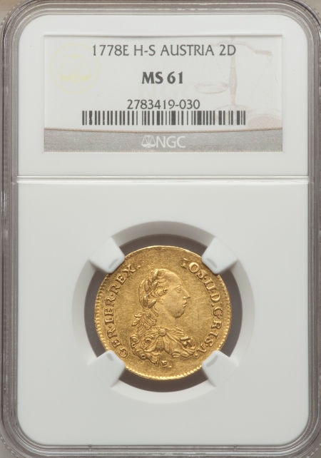 【動画あり】オーストリア 2ダカット金貨 Joseph II gold 2 Ducats 1778 E-HS, Karlsburg mint, KM1869, Her-15, MS61 NGC