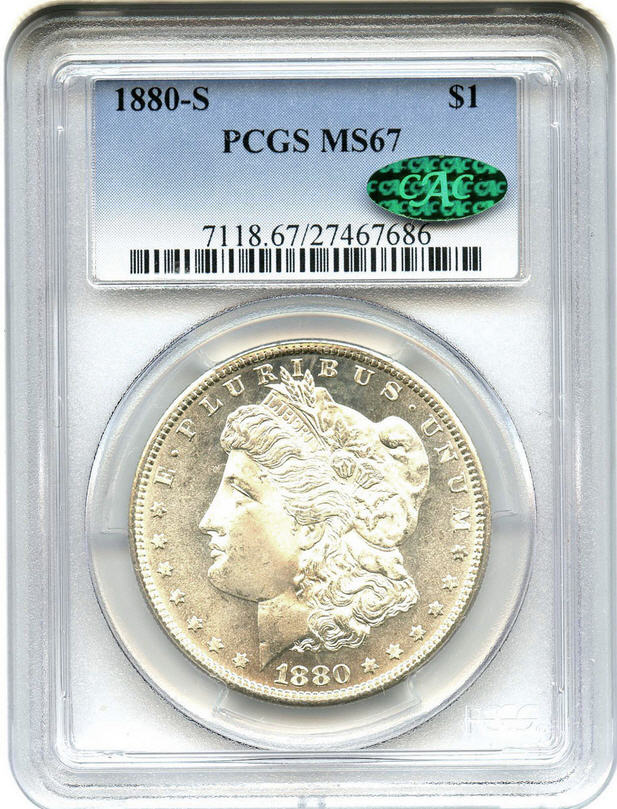 アンティークコイン アメリカ 1ドル モルガン銀貨1880-S $1 PCGS/CAC MS67