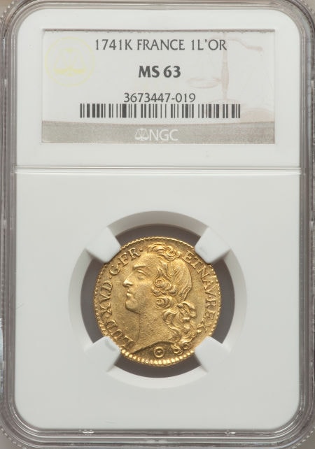 【動画あり】フランス ルイドール金貨 Louis XV gold Louis d'or 1741-K, Bordeaux mint, KM-513.11 MS63 NGC