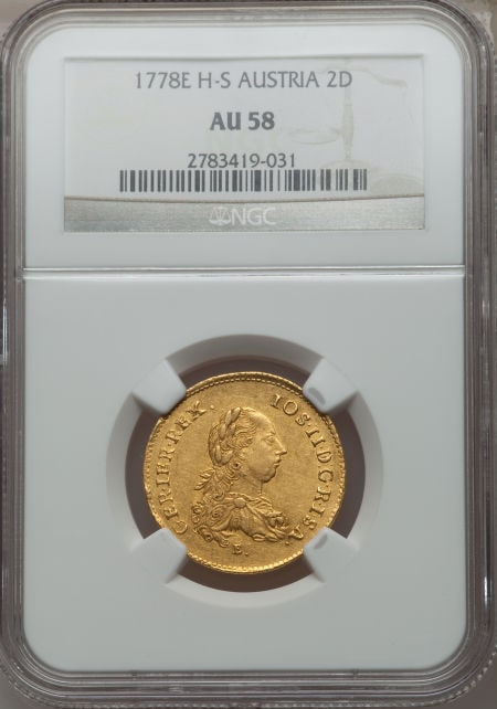 【動画あり】オーストリア 2ダカット金貨 Joseph II gold 2 Ducats 1778 E-HS, Karlsburg mint, KM1869, AU58 NGC