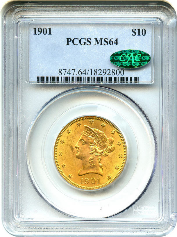 アンティークコイン　アメリカ　10ドル金貨リバティヘッド1901 ＄10 PCGS/CAC MS64