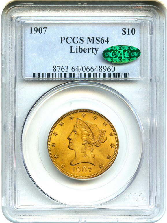 アンティークコイン　アメリカ　10ドル金貨リバティヘッド1907 Liberty ＄10 PCGS/CAC MS64