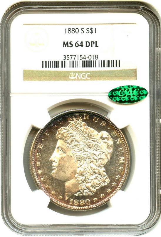 アンティークコイン　アメリカ　1ドル　モルガン銀貨1880-S ＄1 NGC/CAC MS64 DMPL