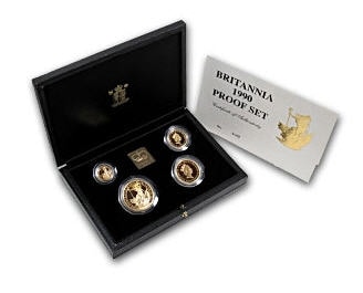 1990 4 Coin Gold 1.85オンス（63.00グラム）プルーフセット箱付き