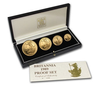 1989 4 Coin Gold 1.85オンス（63.00グラム）プルーフセット箱付き