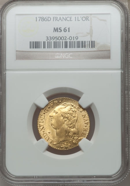 【動画あり】フランス ルイドール金貨 Louis XVI gold Louis d'or 1786-D, Lyon mint MS61 NGC
