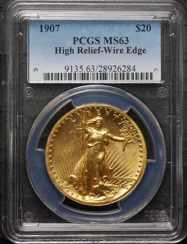 20ドル金貨セントゴーデンズ　ハイリリーフ1907 ＄20 PCGS MS 63 Wire EDGE