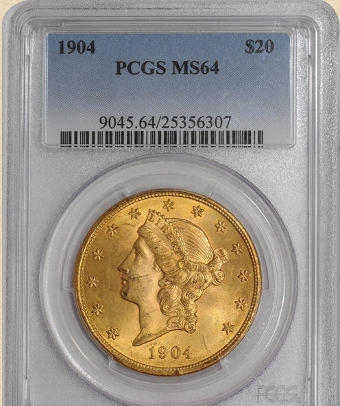 アンティークコイン　アメリカ　20ドル金貨リバティヘッド1904 ＄20 MS64 PCGS