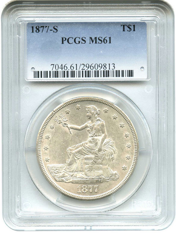 アンティークコイン　アメリカ　1ドル　トレードダラー銀貨1877-S Trade＄ PCGS MS61