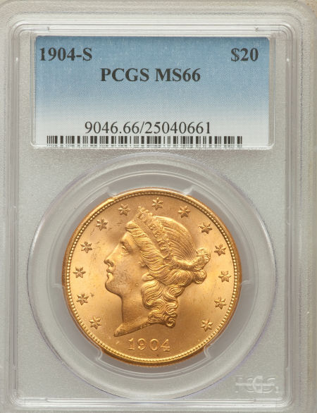 アンティークコイン　アメリカ　20ドル金貨リバティヘッド1904-S ＄20 MS66 PCGS