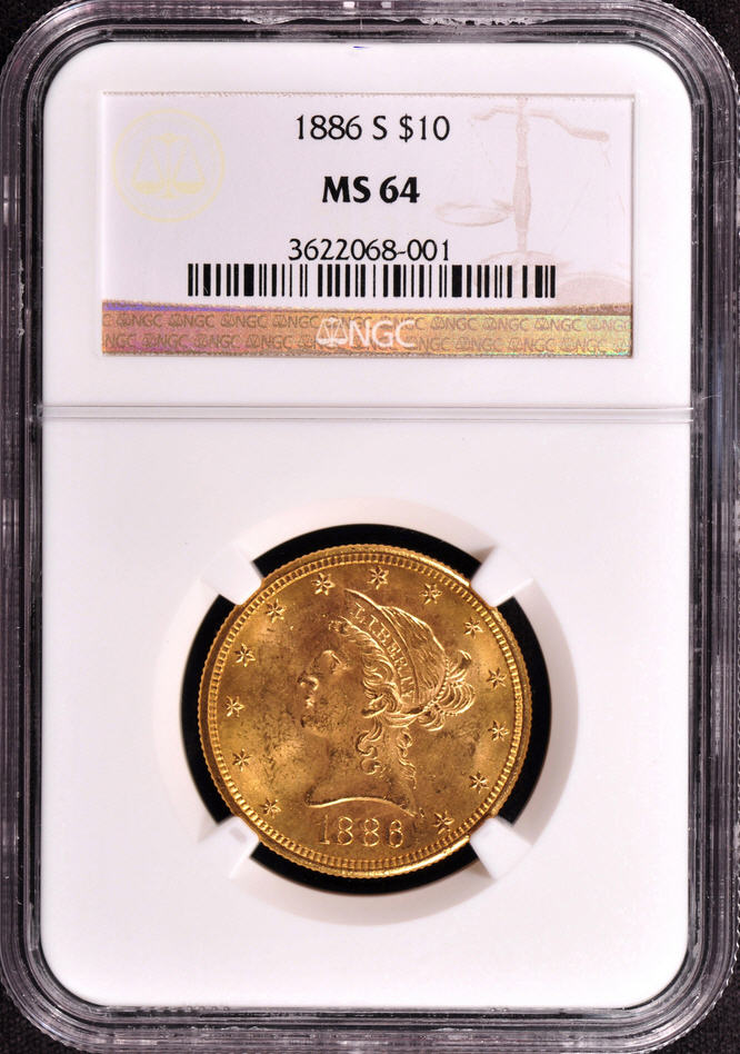 アンティークコイン　アメリカ　10ドル金貨リバティヘッド 1886-S ＄10 NGC MS64