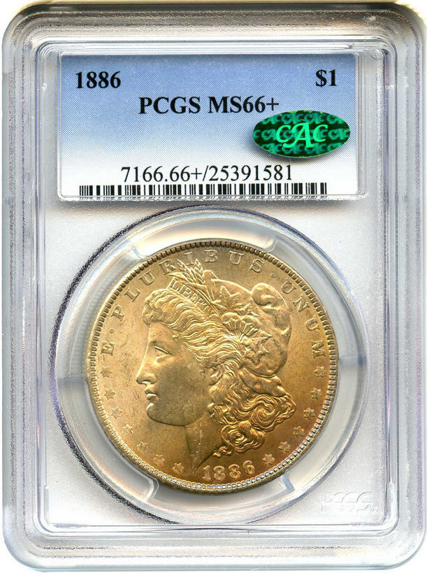 アンティークコイン　アメリカ　1ドル　モルガン銀貨1886 ＄1 PCGS/CAC MS66＋