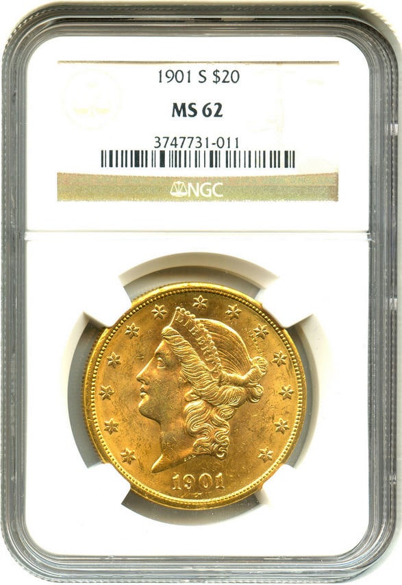 アンティークコイン　アメリカ　20ドル金貨リバティヘッド1901-S ＄20 NGC MS62