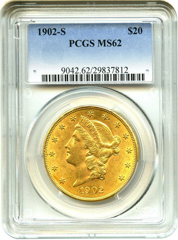 アンティークコイン　アメリカ　20ドル金貨リバティヘッド1902-S ＄20 PCGS MS62