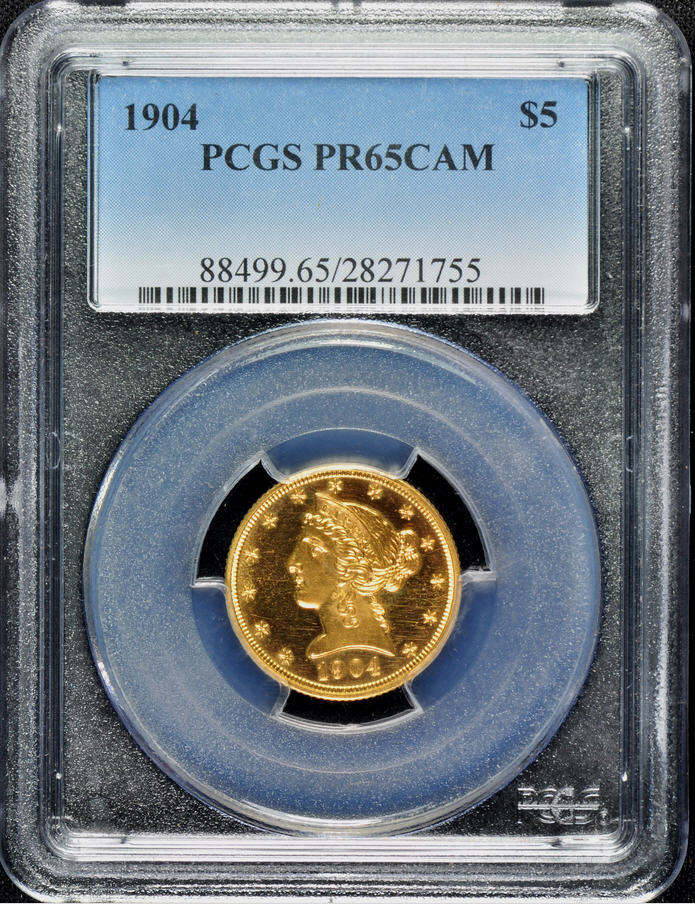 アンティークコイン　アメリカ　5ドル金貨リバティヘッド 1904 Liberty Gold Half Eagle ＄5 PCGS PR 65 CAM