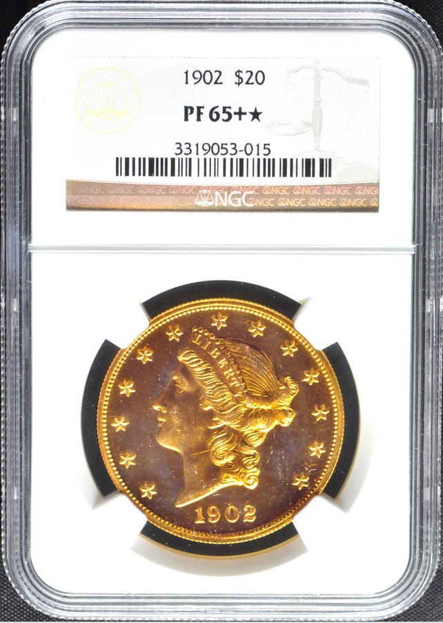 アンティークコイン　アメリカ　20ドル金貨リバティヘッド1902 ＄20 Liberty Head Double Eagle NGC PF65＋★