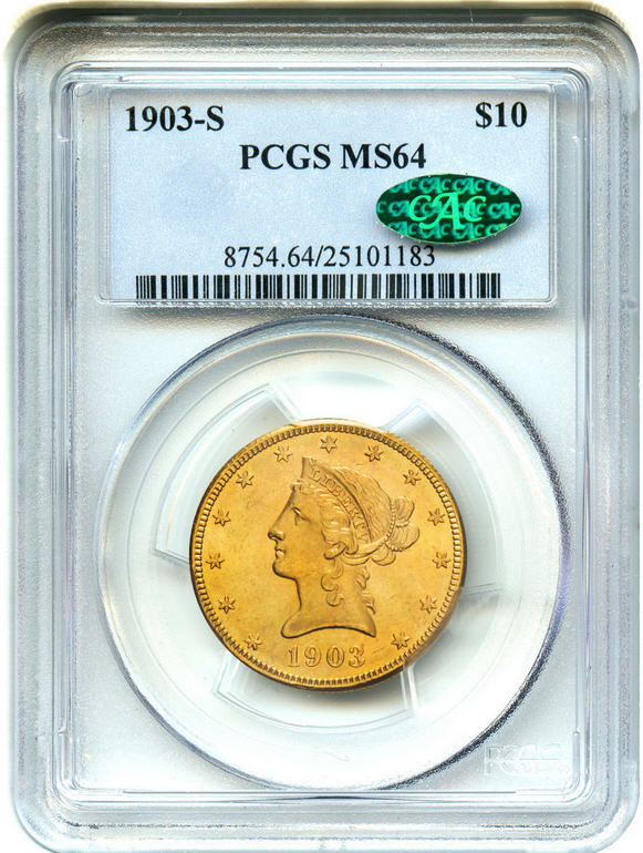アンティークコイン　アメリカ　10ドル金貨リバティヘッド 1903-S ＄10 PCGS/CAC MS64