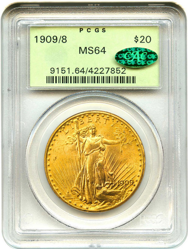 アンティークコイン　アメリカ　20ドル金貨セントゴーデンズ1909/8 ＄20 PCGS/CAC MS64 OGH