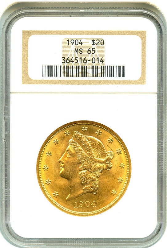 アンティークコイン　アメリカ　20ドル金貨リバティヘッド1904 ＄20 NGC MS65