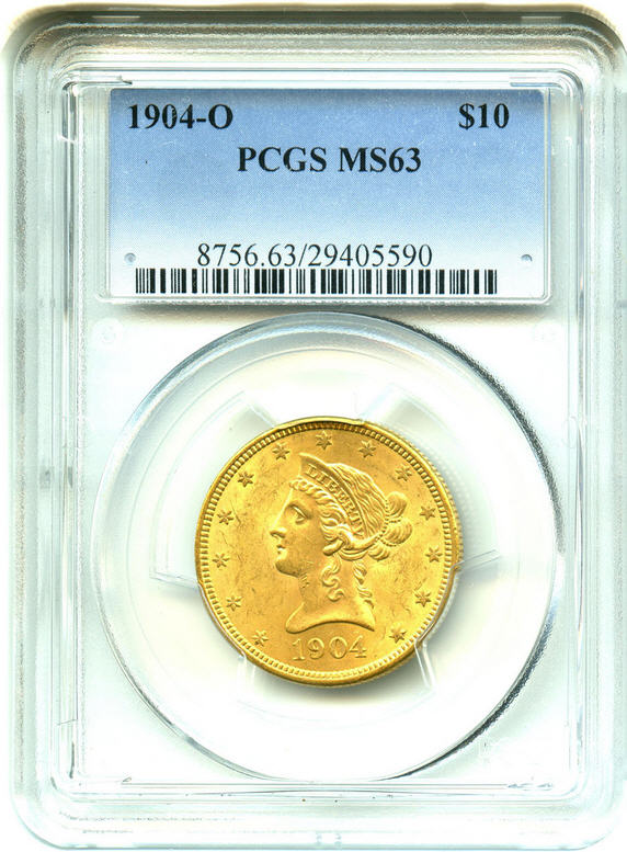 アンティークコイン　アメリカ　10ドル金貨リバティヘッド 1904-O ＄10 PCGS MS63